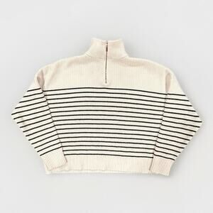 Mango Striped Half-Zip Pullover Sweater Womens Size Small Nautical Drop Shoulder